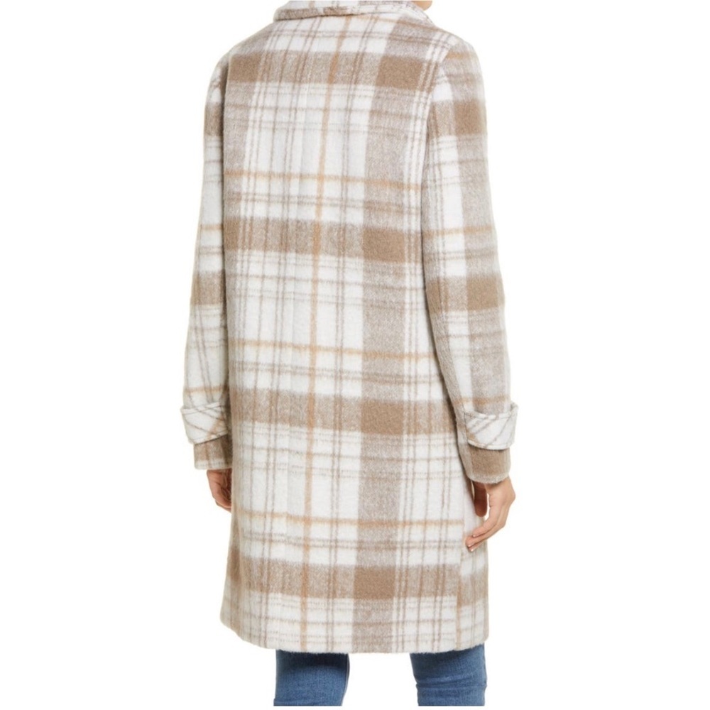 Sam Edelman Plaid Wool Blend Double Breasted Long Coat Tan NWT 14 - Picture 2 of 6